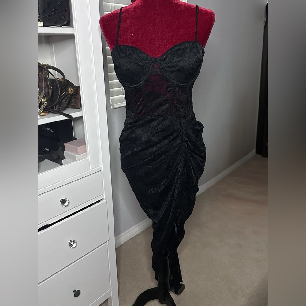 Fashion Nova Black Lace Maxi Dress